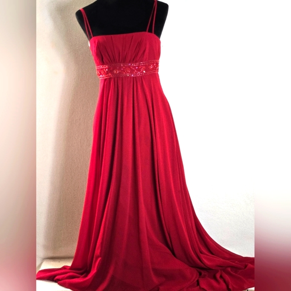 David's Bridal Spaghetti Strap Chiffon Beaded Empire - Picture 1 of 5